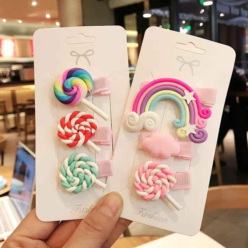 New Cute Children's hairpin sweet Rainbow lollipop color bangs clip BB clip Cartoon hairpin clip hair accessories