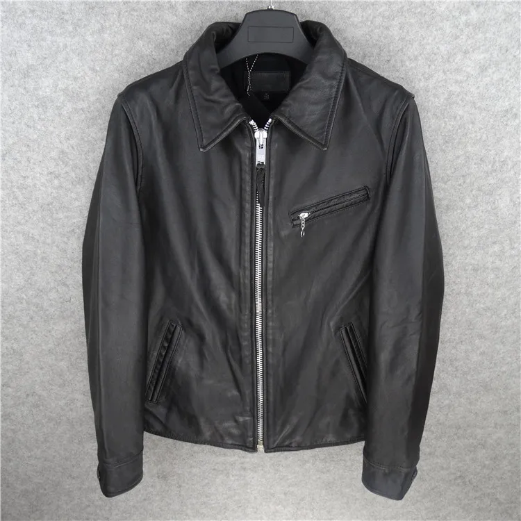 shipping,Brand men's Free 100% genuine leather Jackets,classic cow leather jacket,japan style jacket.black sales