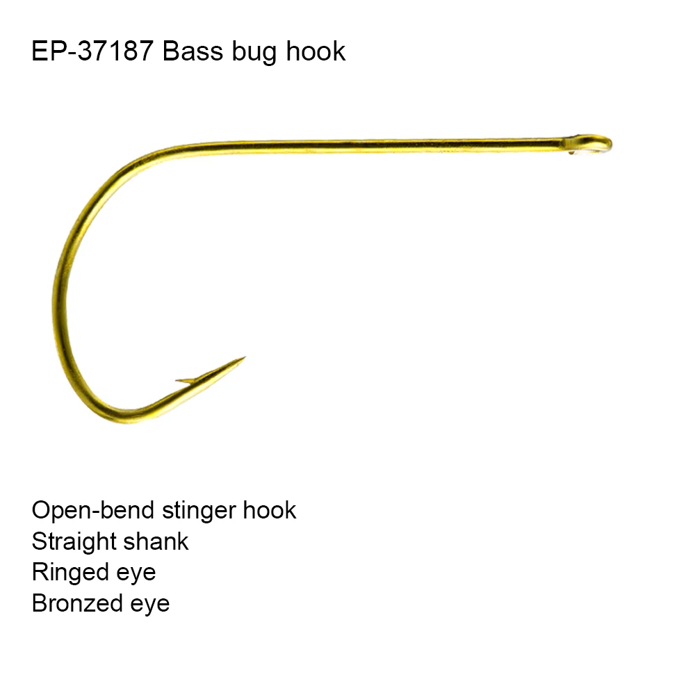 Eupheng 100pcs EP-37187 Bass Bug Fishing Hook Straight Shank Ringed Bronzed Eye Hook Open-bend Stinger Fly Fishing Hook