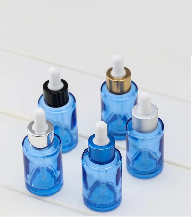 Gotero de vidrio azul transparente, botella con suero, emulsión, esencia, aceite esencial, líquido, gotero de agua, embalaje cosmético, 30ML