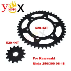 Ninja 250/300 Front & Rear Set 520-43T 520-14T Chain Sprocket Gear Steel For Kawasaki Ninja250 EX250 Z250 Ninja300 EX300 Z300