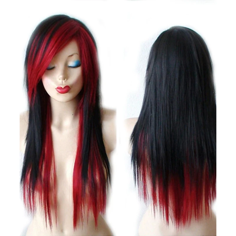 HAIRJOY ​​włosy syntetyczne długie proste warstwowe strzyżenie damskie peruka Ombre część boczna grzywka