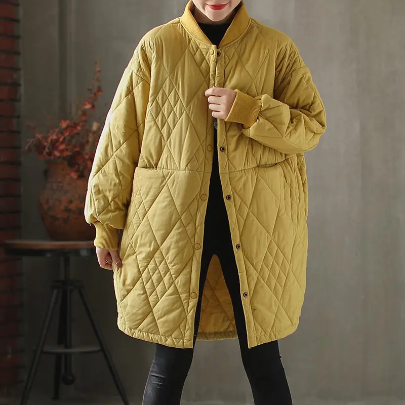 Autumn And Winter Clothing New Mid-length Diamond-shaped Cotton Coat Padded Jacket Loose Literary Thickening Parkas Mujer f2759