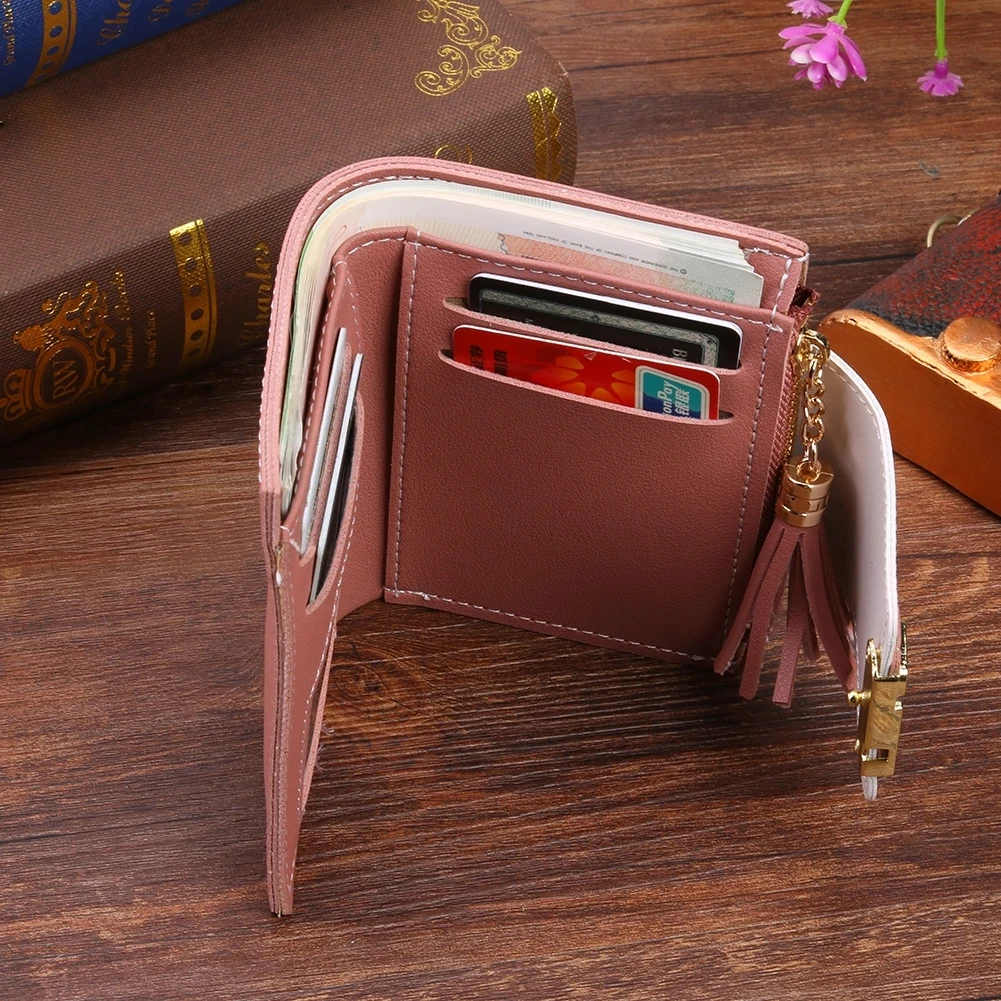 Zciti Short Tassels Wallet Bag for Women PU Leather Clutch Bags Cute Korean Card Holder Female Folding Small Coin Purse Bolsas