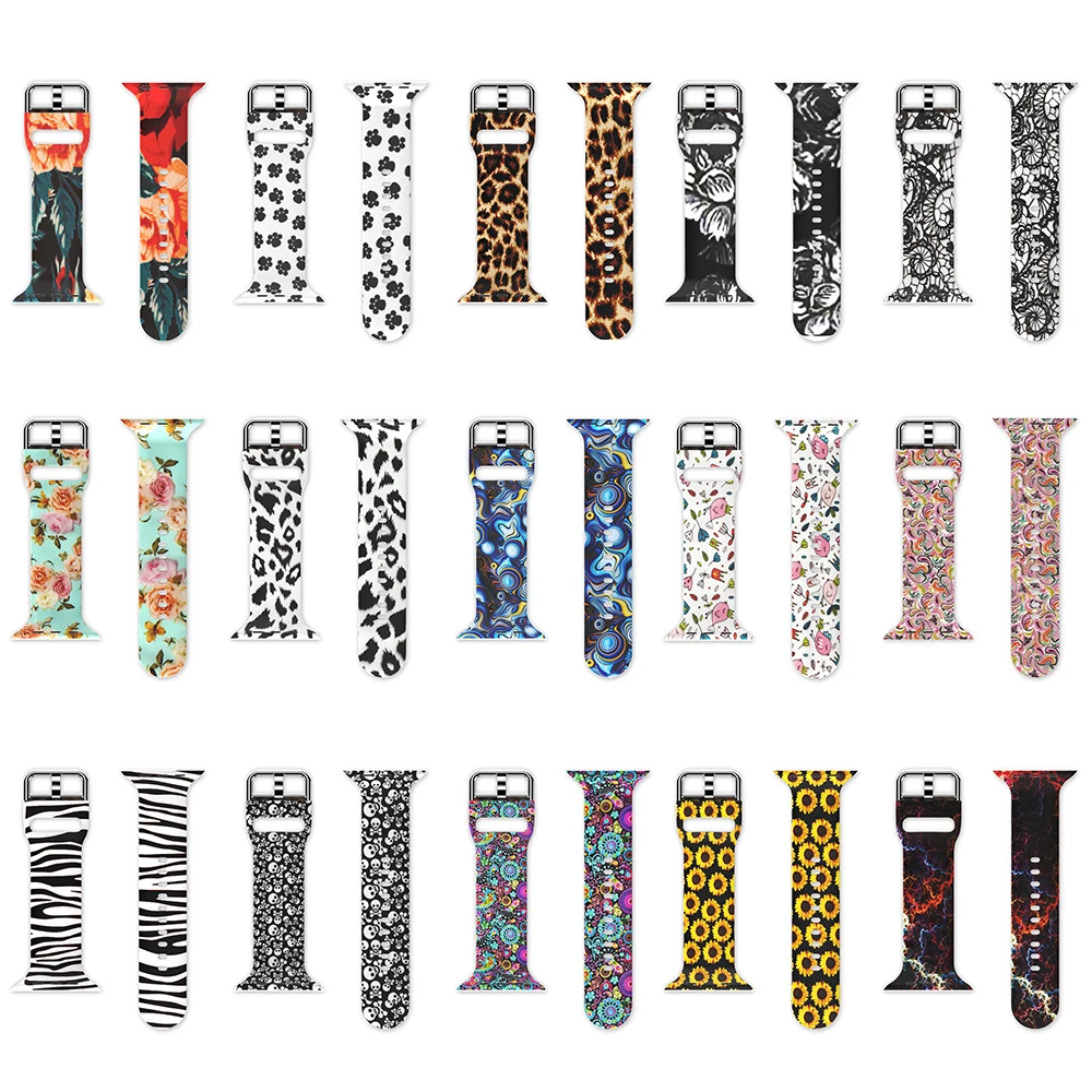 

Bands for Apple Watch Strap 45mm 41mm 44mm 40mm 42mm 38mm Soft Silicone Sport Wristbands Pattern Printed for iWatch SE 8 7 6 54