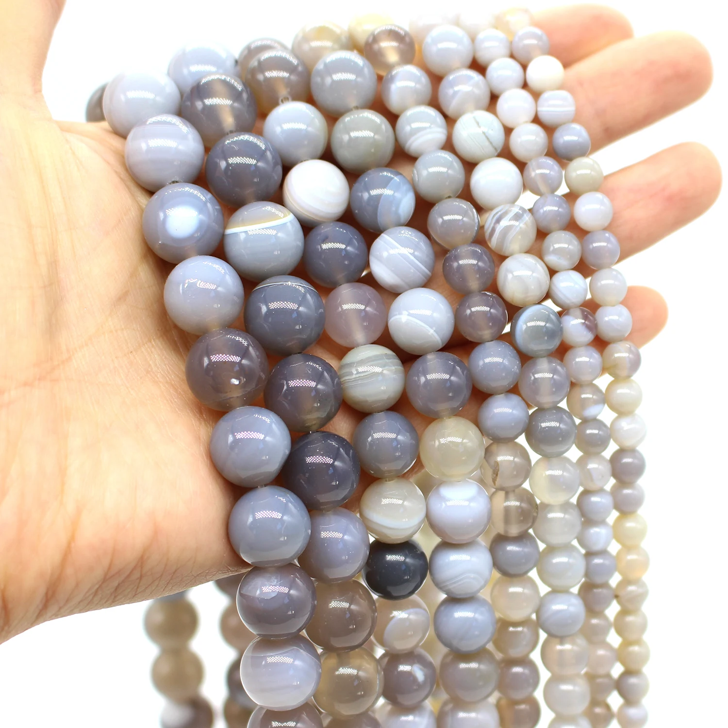 Oameusa Natural Gray Striped Agates Beads Stone Beads Loose Beads For Jewelry Making Spacer Beads Accessories Diy Make