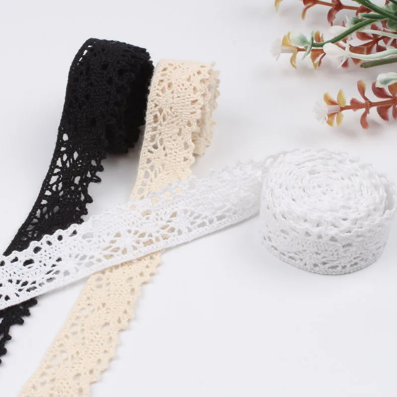 2cm 5Yards White Beige Black Cotton Ribbon Trims DIY Sewing Lace Fabric Handmade Wedding Crafts Accessories