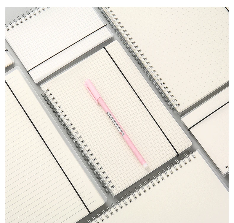 A5 A6 B5 Spiral Notebook Simple PP Cover Transparent Matte Line Grid Blank Dot Notepad Diary Planner Notebooks