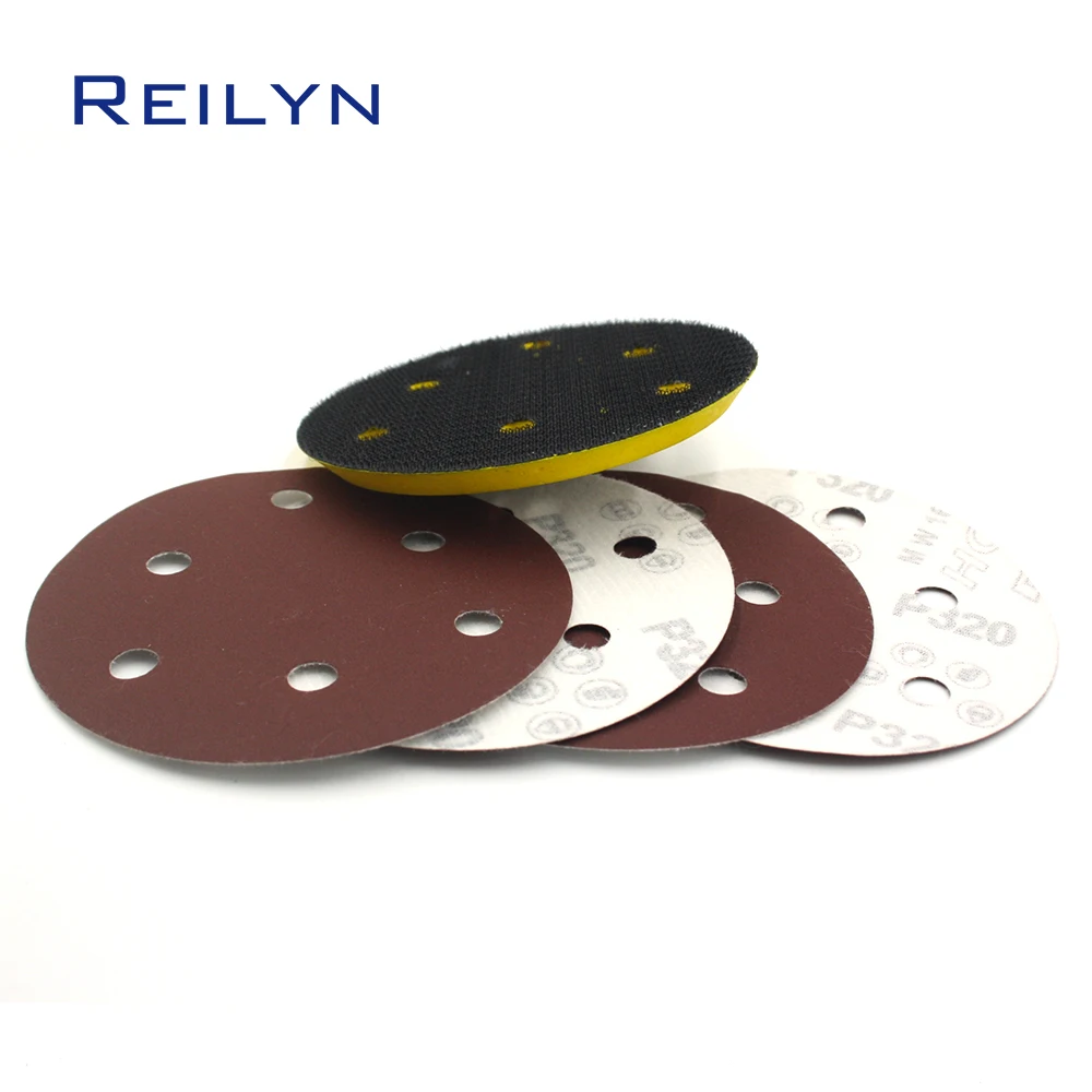 10pcs 5 Inch 6 Hole Red Sandpaper 125mm Flocking Polishing Pad Self Adhesive Loop Polishing Disc Angle Grinder Sandpaper Pad