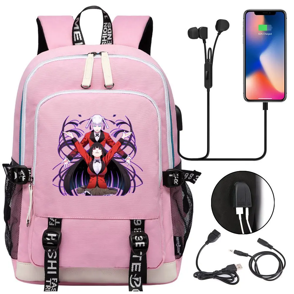 High Quality Backpack Schoolbag USB Men's Women's Leisure Travel Laptop Bags Anime Kakegurui Backpack Shoulder Bags