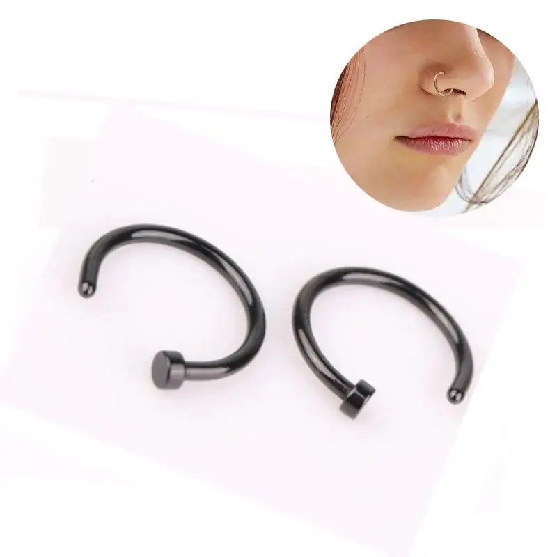 2-teiliger Edelstahl-Nasenring in C-Form, Septum-Nasenpiercing, Lippenringe, Ohrknorpel-Piercing, Damen-Körperschmuck, Großhandel – Detail 4
