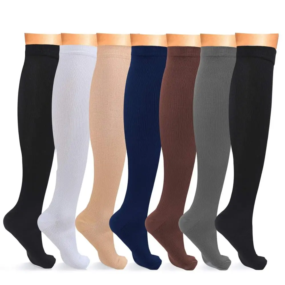 Compression Socks Solid Color Men Knee High Varicose Vein Travel Nurse Leg Support Circulation Running Sports Socks Stocking