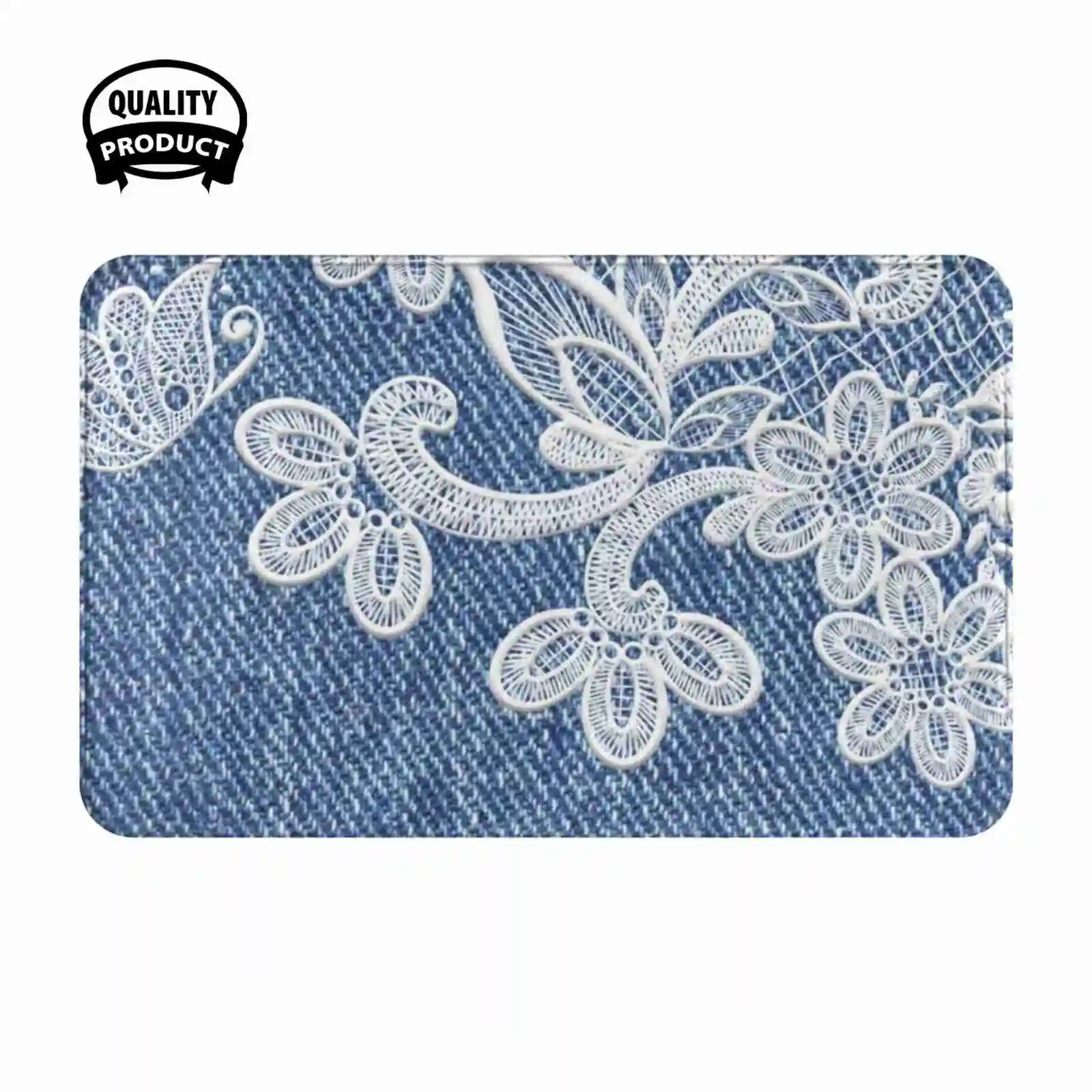 Denim And Lace Background Soft Cushion Home Carpet Door Mat Car Rug Jeans And Diamonds Jeans Effect Jeans Diamonds Womens Jeans