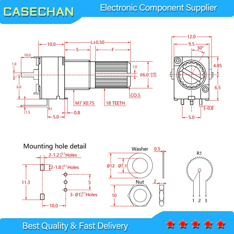 5pcs/lot Sealed RK097N single vertical potentiometer B10K  B100K-A10K A100K handle 15MM flowers