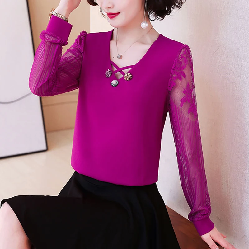 Lace patchwork Solid O-neck Hollow out tee Women Fashion elegant regular plus size 5XL T shirt ladies 2021 new black spring tops