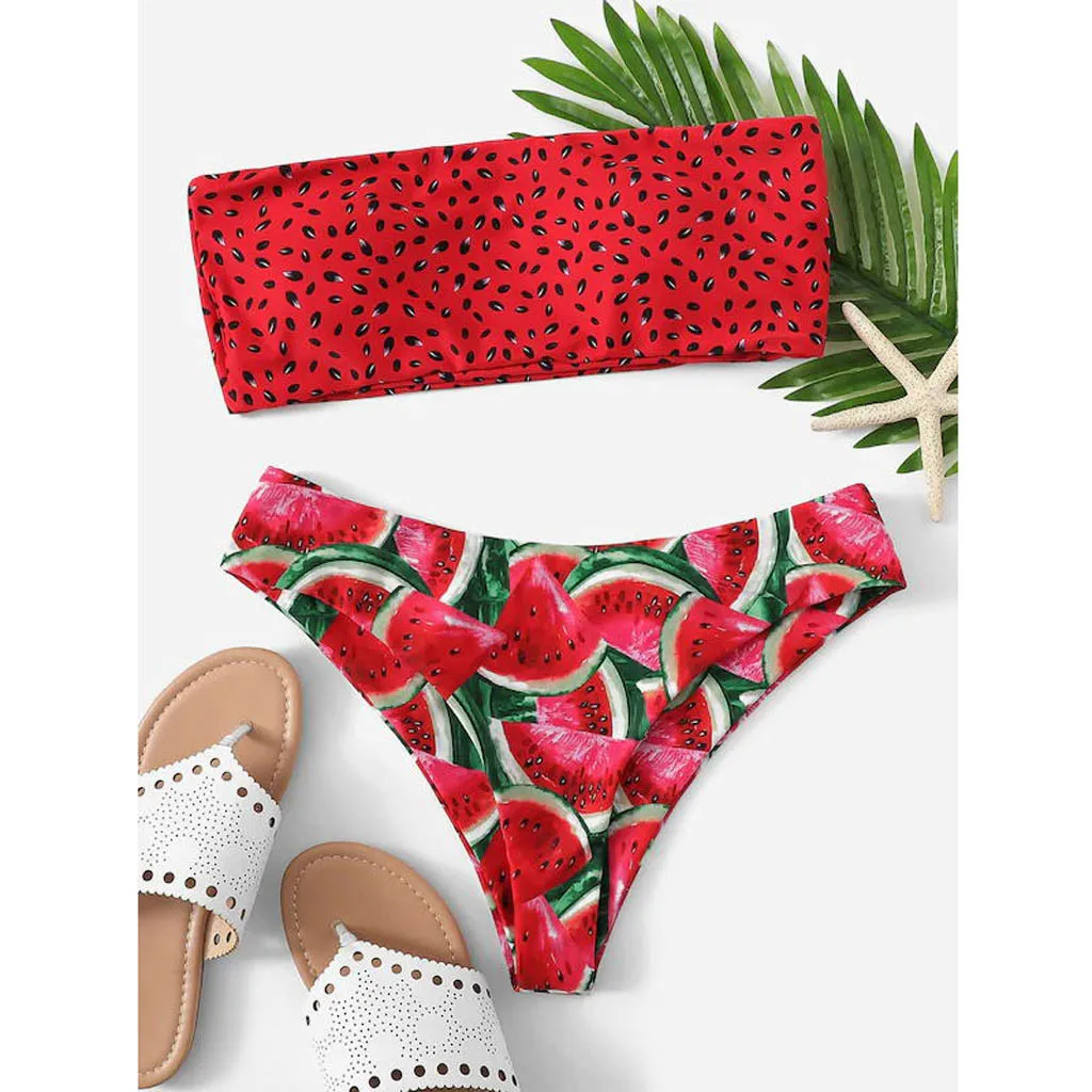 Sexy Watermelon Bandeau Bikini Swimwear Women Bikini High Waist Swimsuit Swimming Bathing Suit Biquini Maillot De Bain Femme