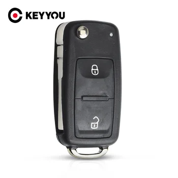 KEYYOU ใหม่ 2 ปุ่มพับ REMOTE Key เปลี่ยนกรณี FOB สําหรับ Vw VOLKSWAGEN Transporter T5 POLO G Uncut Blade