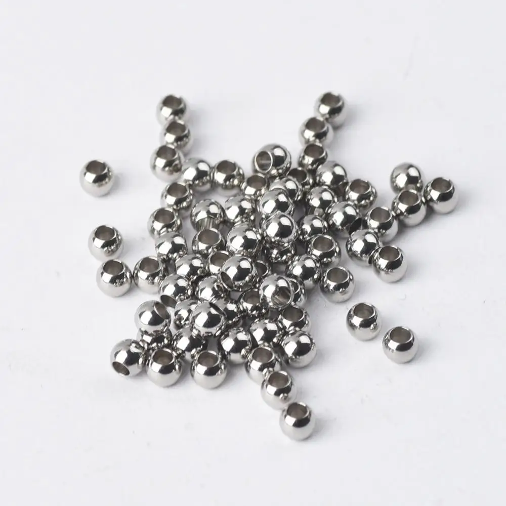 Silver Color Round Solid Stainless steel Metal 4mm 5mm 6mm 8mm 10mm 12mm Loose Spacer Crafts Beads for Jewelry Making DIY