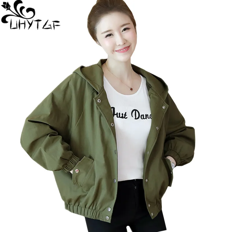 

UHYTGF Chaquetas Mujer Casual Baseball Uniform Spring Autumn Coat Women Hooded Short Tops Outerwear Big Size Casaco Feminino 750