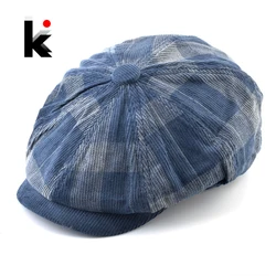 Women's Vintage Peaked Caps Winter Warm Octagonal Hat Artist Plaid Newsboy Caps Men Fashion Boina Casquette Casual Visor Hats