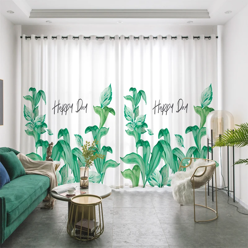 

Custom Window Curtain Drape Hangings for Nursery Kids Children Living Room Bedroom Leaf Leaves Green