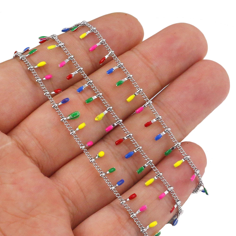 1 Meter Stainless Steel 18K Gold Plated Clips Enamel Dripping Chain Soldered Handmade Findings for DIY Jewelry Necklace Making