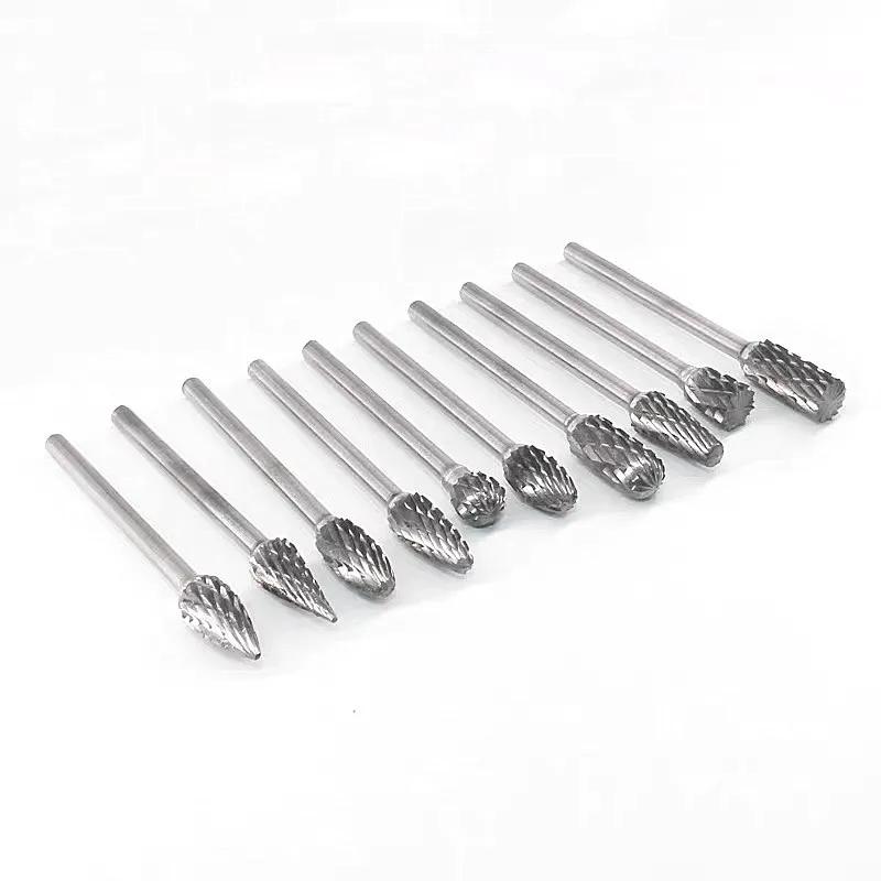SANAI 10PCS Tungsten Carbide Drill Bit Burr 1/8" Shank Wood Grinding Burr Double Diamond Rotary Dremel Tools Electric Grinding