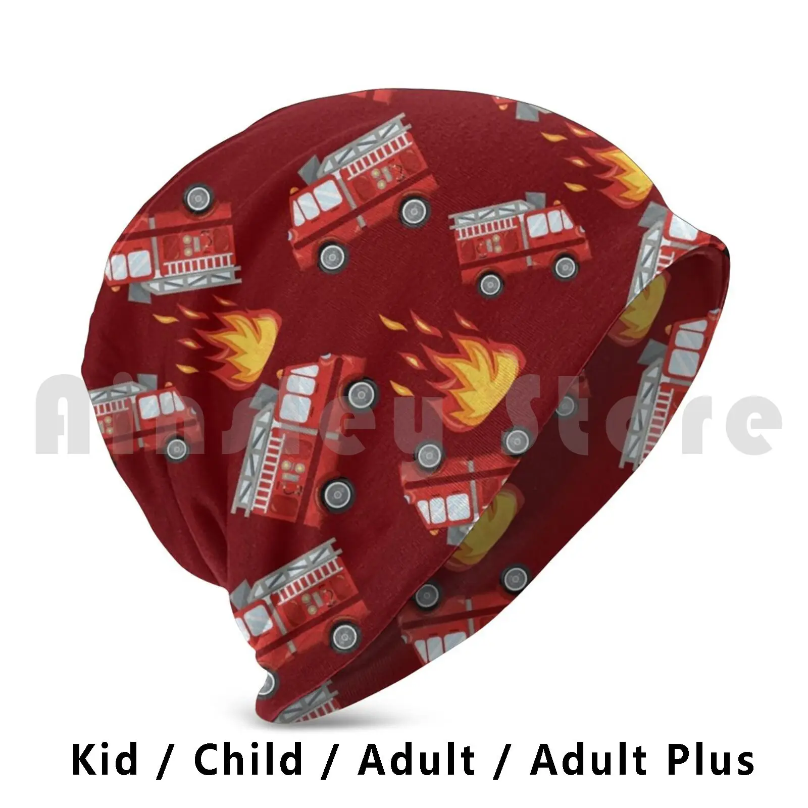 Red Fire Truck Beanies Pullover Cap Comfortable Flames Fire Truck Fire Engine Red Firefighter Cool Kids Fireman