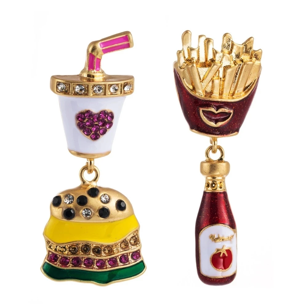 Cartoon Cute Food gold Drop Earrings Lovely Hamburger Fruit Egg Wine Glass Cookies Dangle Earrings Fashion Jewelry for Women.