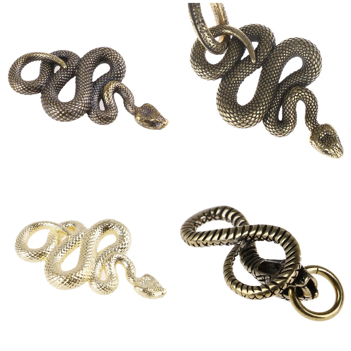 1pc Fashion Brass Metal Snake Shape Keychain Handmade Key Chain Snake Key Ring Handbag Pendant