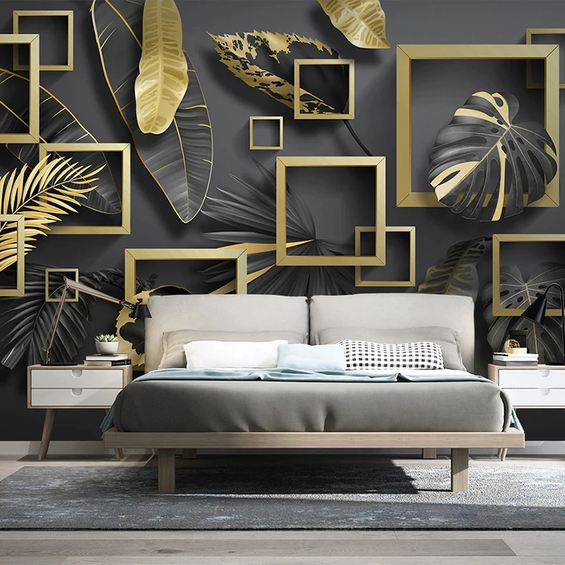 

Custom 3D Photo Wallpaper Murals Modern Creative Golden Leaf 3D Stereoscopic Geometric Living Room Sofa TV Background Wall Mural