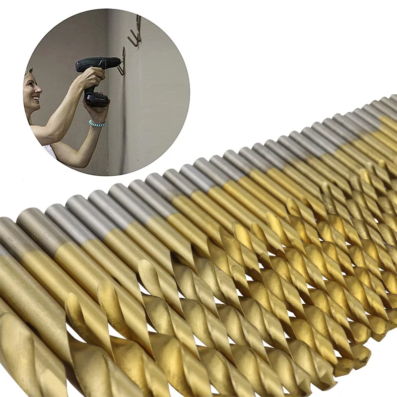 Twist Drill Bits 50/99pcs Tool Set Cobalt Twist Drill Bits HSS Tool Set Titanium Coated Wood Drilling Bits Set Straight Shank