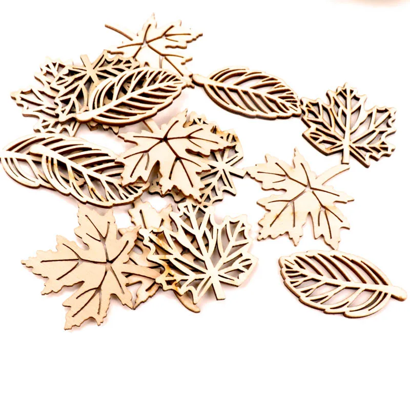 Natual Wooden Leaves Pattern Scrapbooking Painting Craft Handmade Accessory Sewing Home Decoration DIY 50-52mm 10pcs