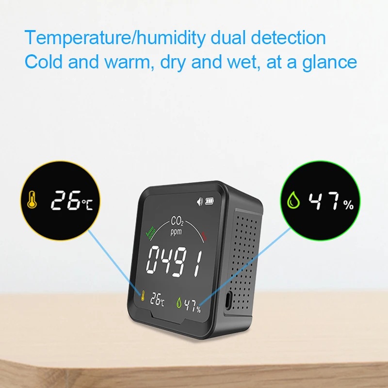 PTH-9C 3 In 1  Infrared CO2 Meter Air Quality Monitor 400-5000PPM Carbon Dioxide Tester Temperature Humidity Detector