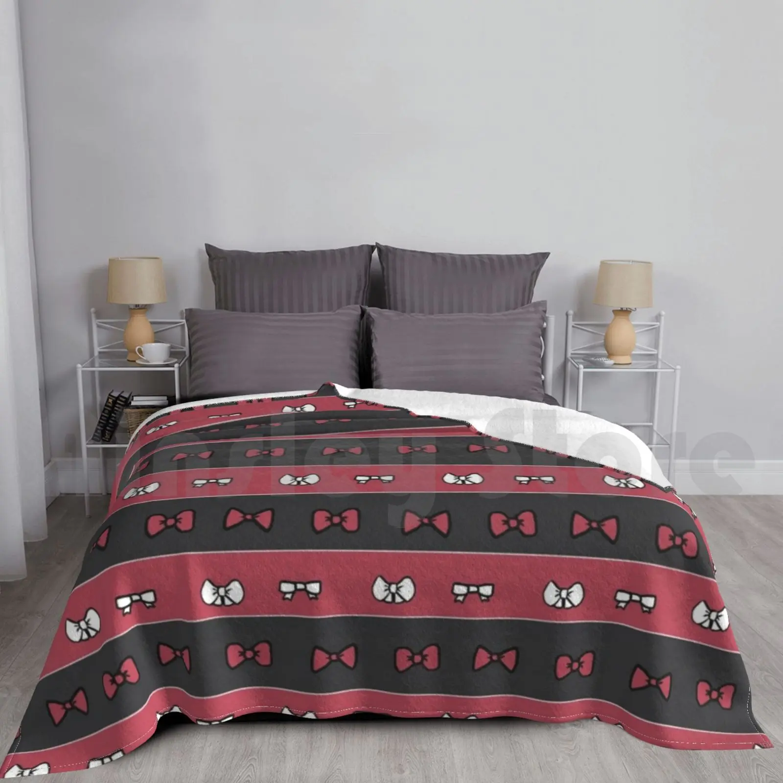 Nekoma Bows Blanket For Sofa Bed Travel Inkythoughts Haikyu Nekoma Bows Red Black White Cute Kawaii