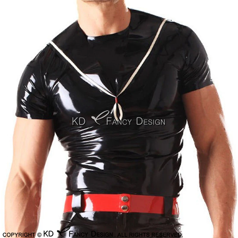 

Черно-белый сексуальный латексный костюм с матросским воротником и короткими рукавами, резиновые рубашки, униформа Middy, верхняя одежда YF-0093