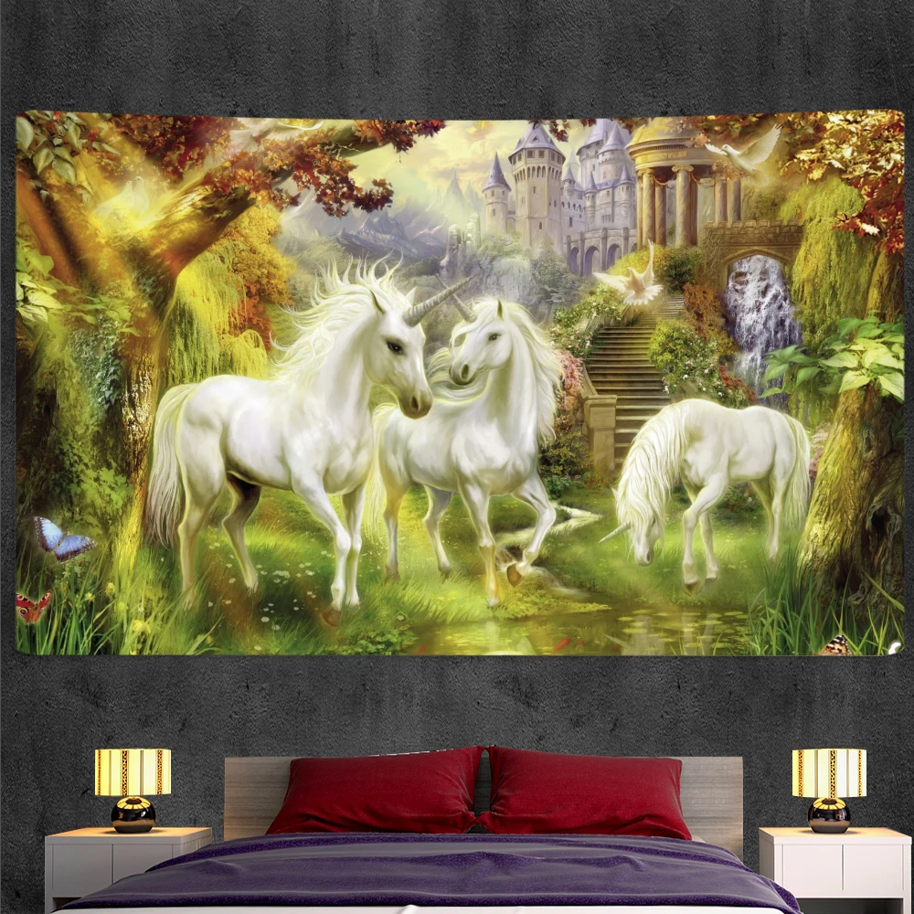 Mysterious Unicorn home decoration tapestry wall hanging background cloth psychedelic tapestry Bohemian decorative mattress