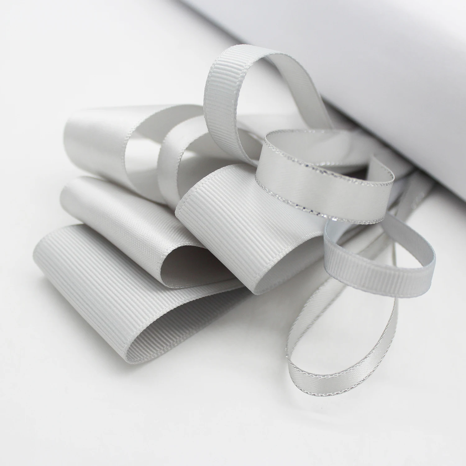 5 Meter/Lot Shell Grey Solid Color Sliver Edge Satin Ribbon Polyester Grosgrain Ribbon Silk Tapes for DIY Making Accessories