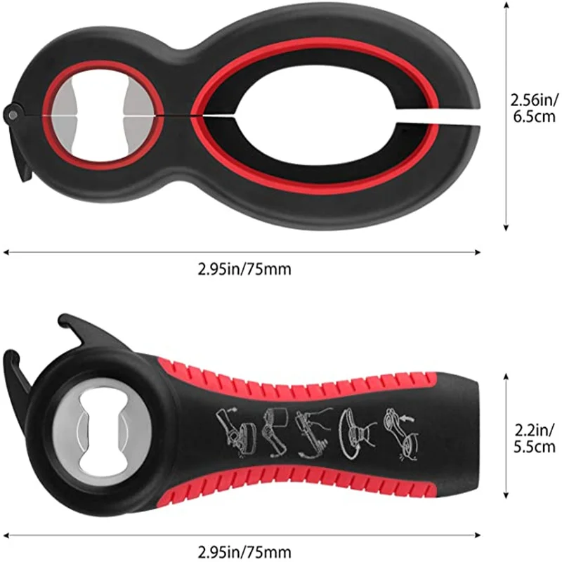 Jar Opener for Multifunctional  6-in-1 Bottle Opener Jar Lids Opener, 4-in-1 Jar Opener and Non Slip Lids Opener Gripper