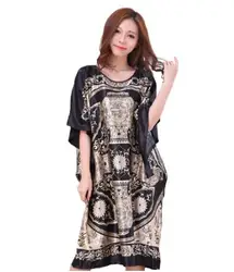 Plus Size Black Women's Summer Lounge Robe Lady New Sexy Home Dress Rayon Nightgown Large Loose Sleepwear Bathrobe Gown S002-B