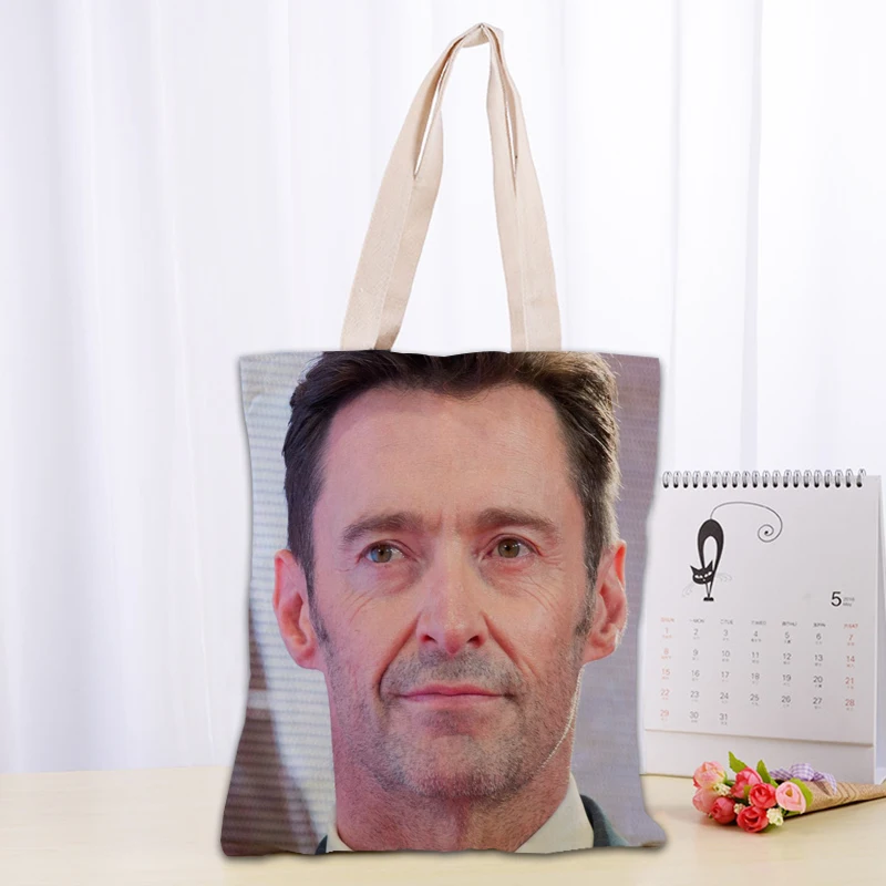 Borsa tote personalizzata Hugh Jackman Borse in tessuto di tela da donna Borse per la spesa riutilizzabili ecologiche Borsa a tracolla utile casual