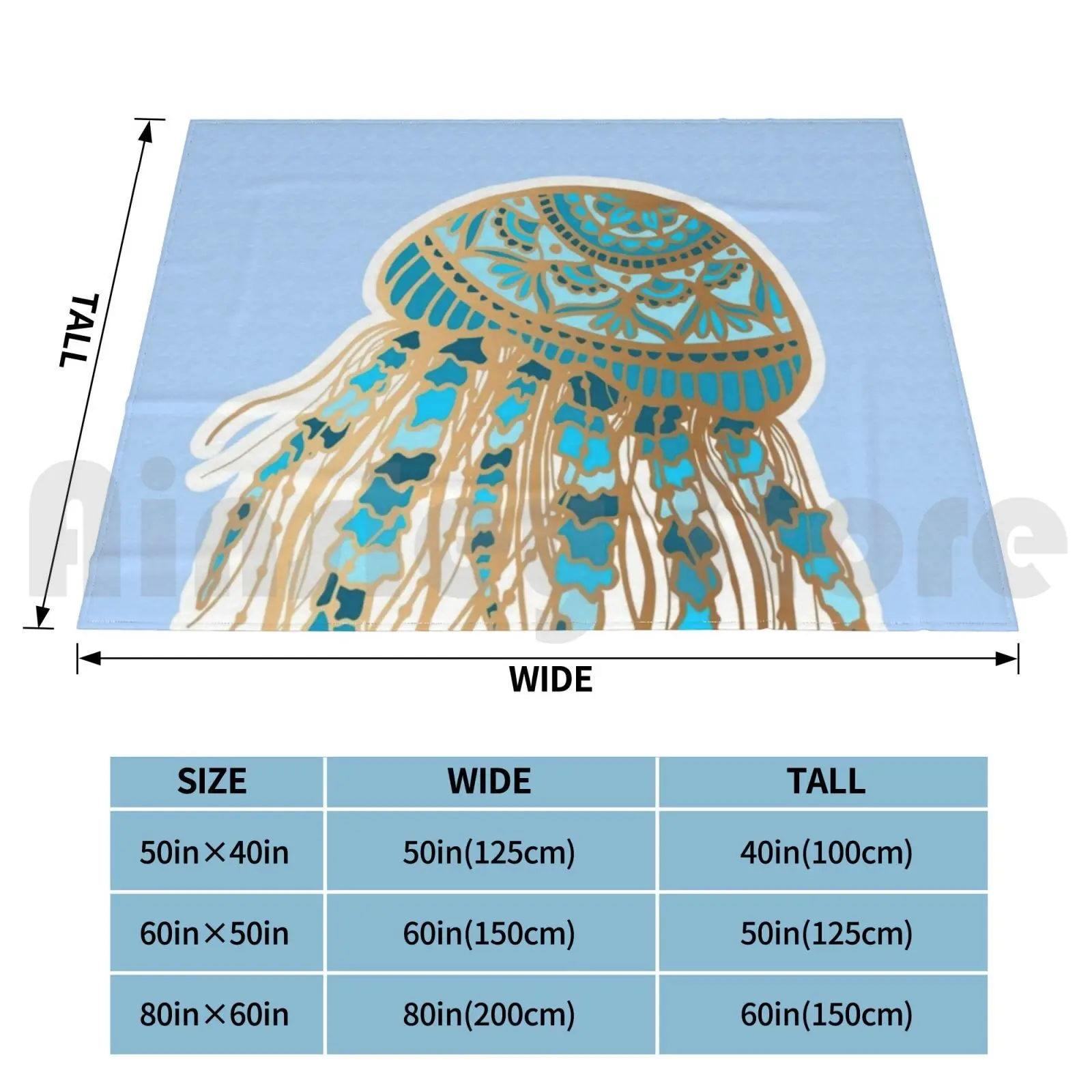 Blue And Gold Jellyfish Mandala Blanket Super Soft Warm Light Thin Blue Jellyfish Gold Jellyfish Jellyfish Jelly Sea