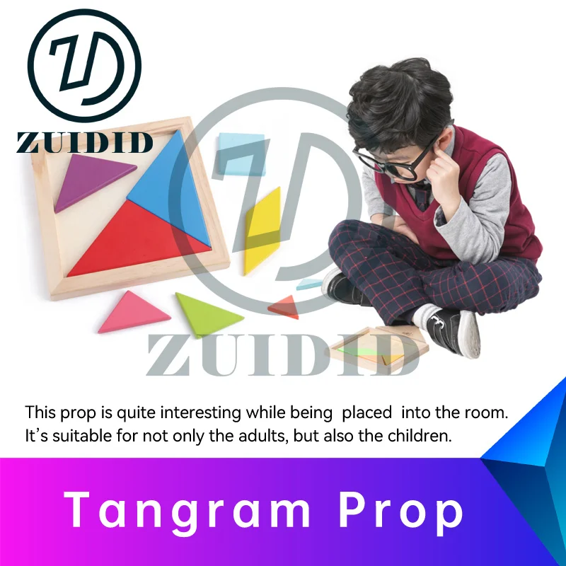 ZUIDID – accessoires Tangram pour salle d'évasion, mettez 7 pièces en bois dans la boîte au bon endroit pour déverrouiller le jeu d'évasion