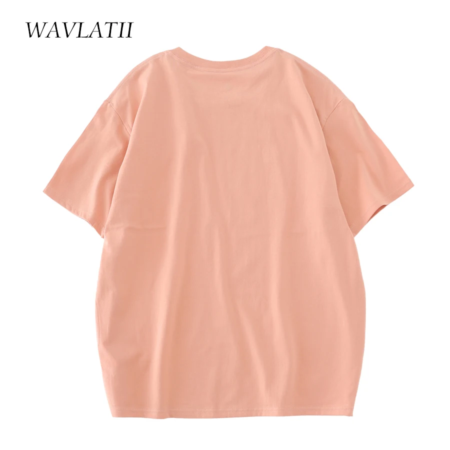 WAVLATII 2022 New Women 100% Cotton T shirts Female Green Fashion Oversized Streetwear Short Sleeve Tees Tops for Summer WT2201