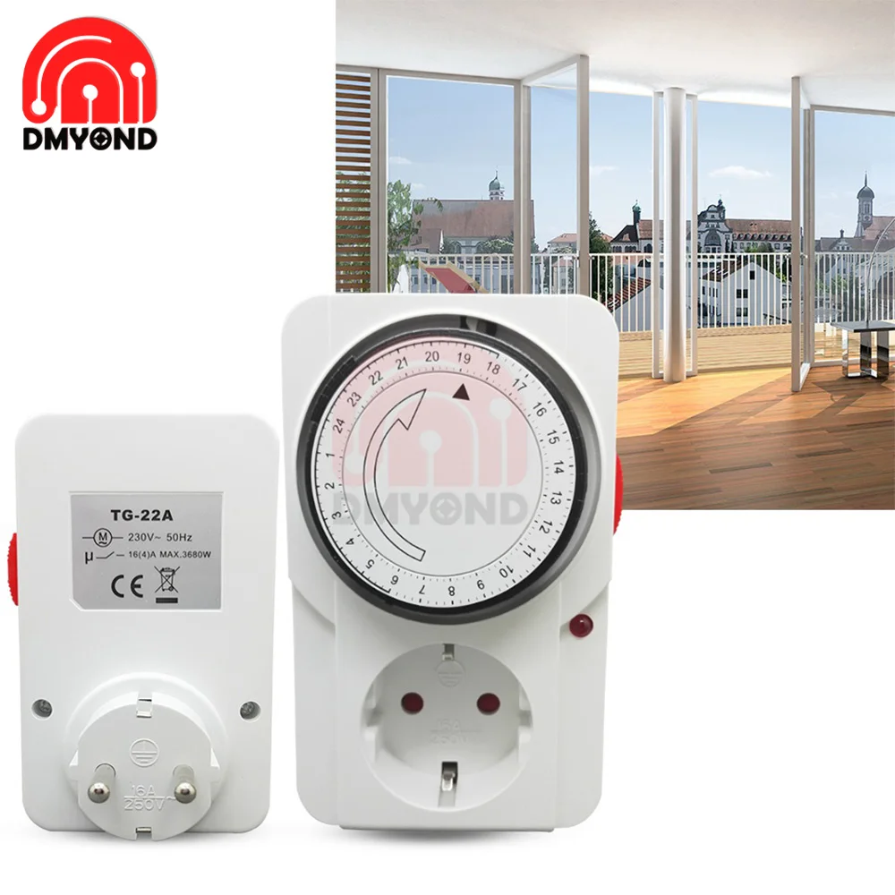 24 Hour Cyclic Timer Switch Kitchen Timer Outlet Loop Universal Timing Socket Mechanical Timer 230VAC 3500W 16A UK EU CN US Plug