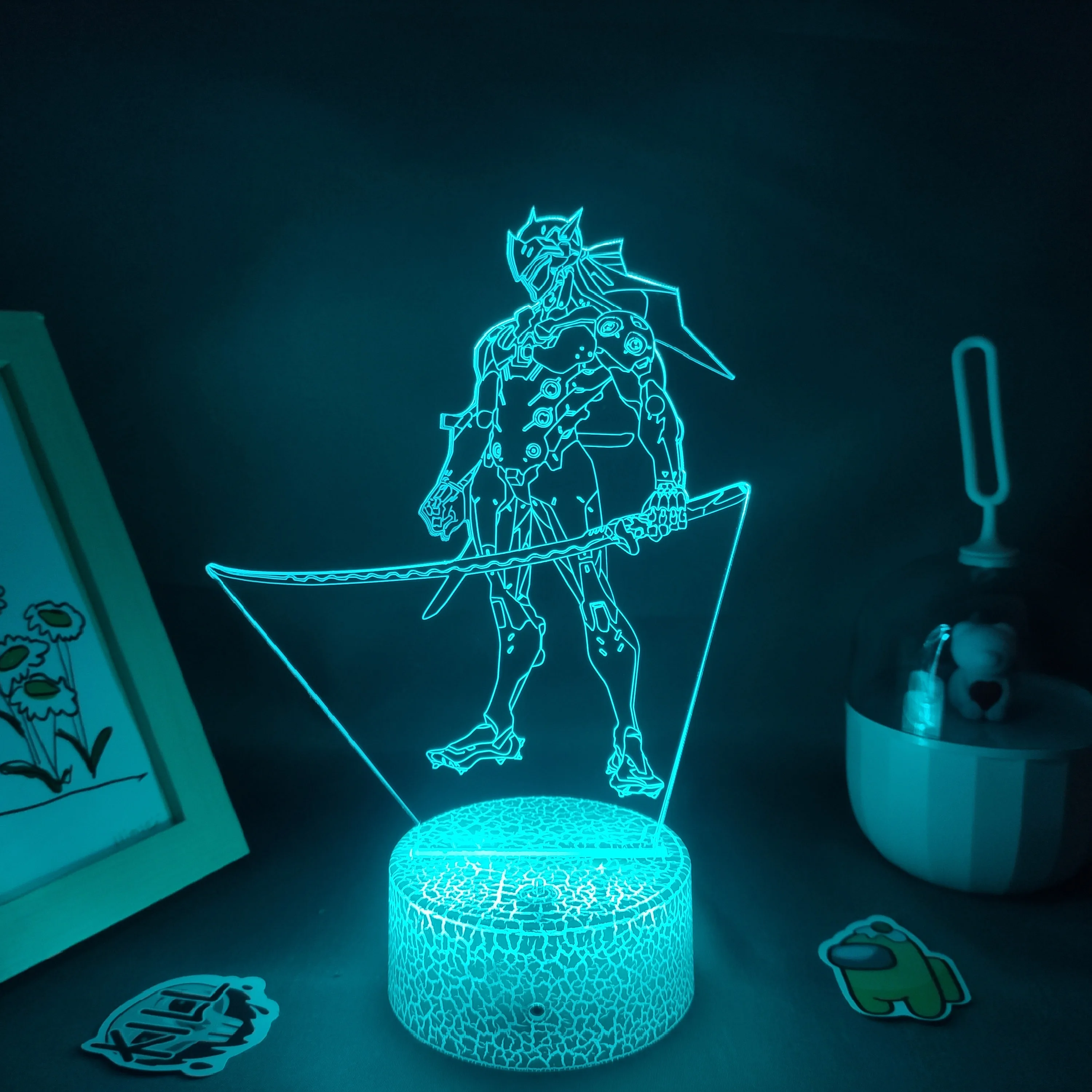 Overwatches OW Game Figure Shimada Genji 3D Lamps Neon Led RGB Night Lights Birthday Gift Friends Room Table Colorful Decoration