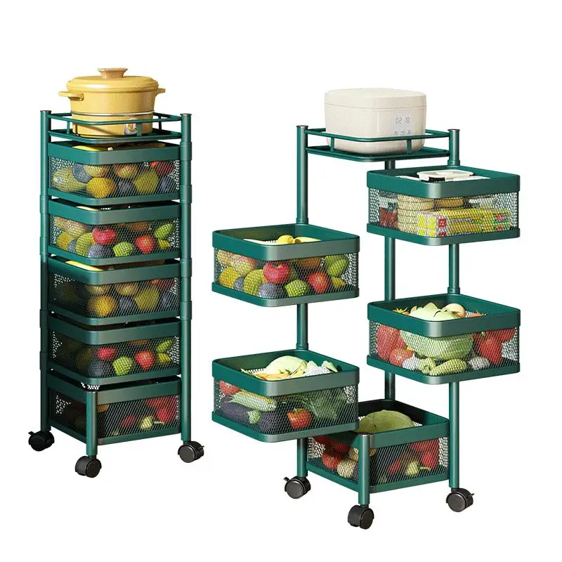 

Dark Green Iron Rotating Racks Kitchen Floor Multi-Layer Household Corner Fruit And Vegetable Storage Rack Basket