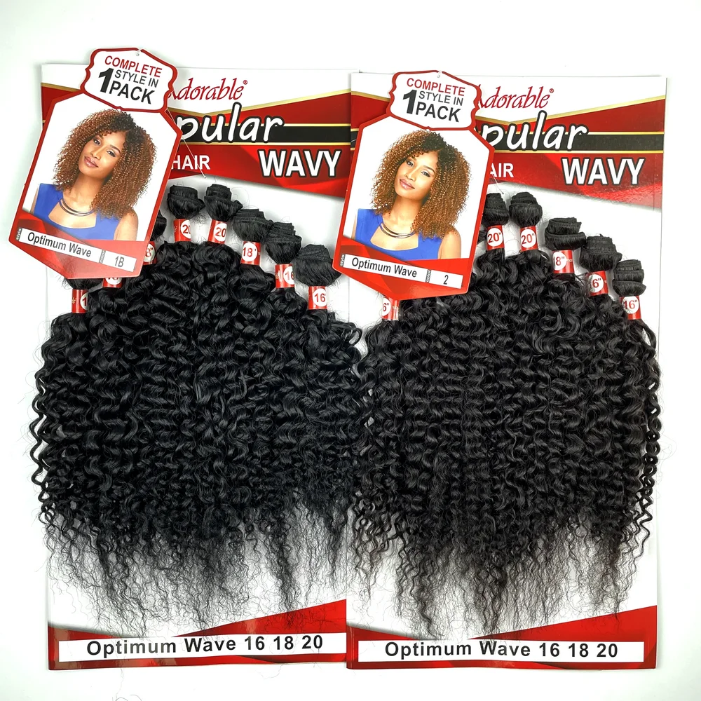 Adorable Natural Black Color Suit Package Kinky Curl Animal Mixed Synthetic Hair Weave For Black Woman 20 Inch Optimum Wave 8pcs