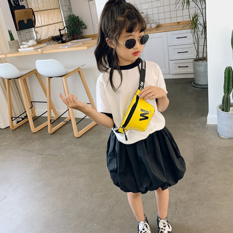 Children's Letters Pack PU Waterproof Fashionable Chest Bag Crossbody Small Waist Belt Bag Girls Boys Fanny Packs Bumbag Hip Bag