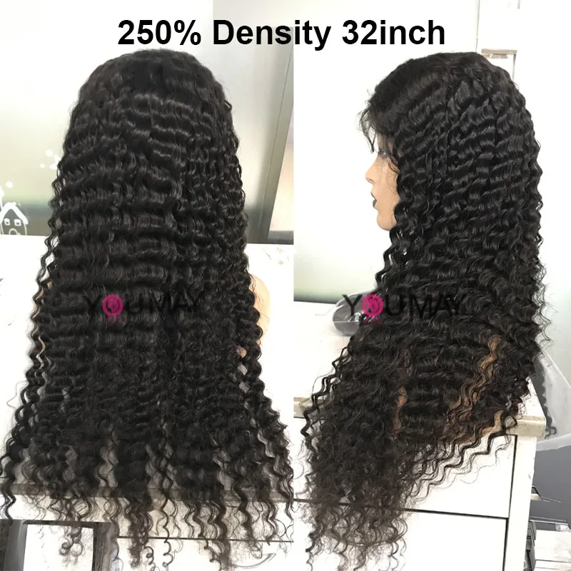 360 Lace Frontal Wig Deep Curly Fake Scalp 250 Density 13X6 Lace Front Human Hair Wigs 30 Inch Full Closure You May Remy U Part